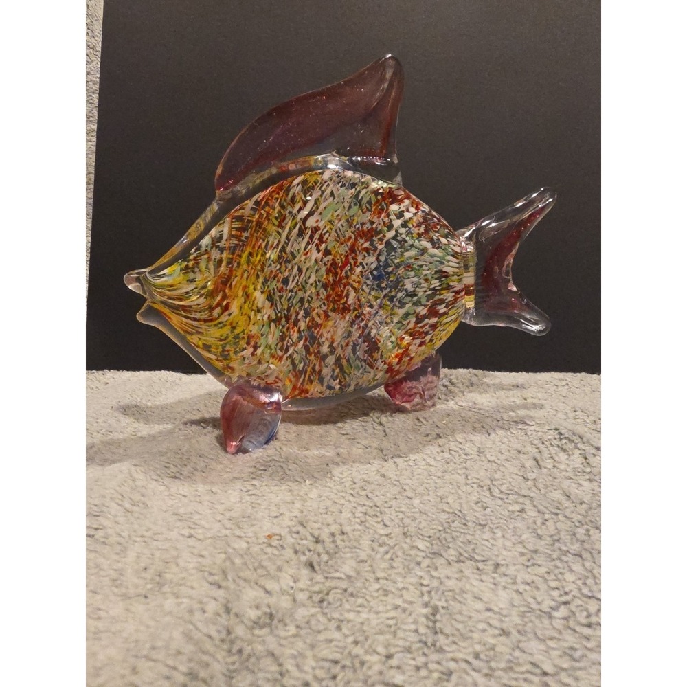 Murano Style Blown Glass Fish Rainbow 6.5x8" Sea Ocean Nautical Sailing Snorkel